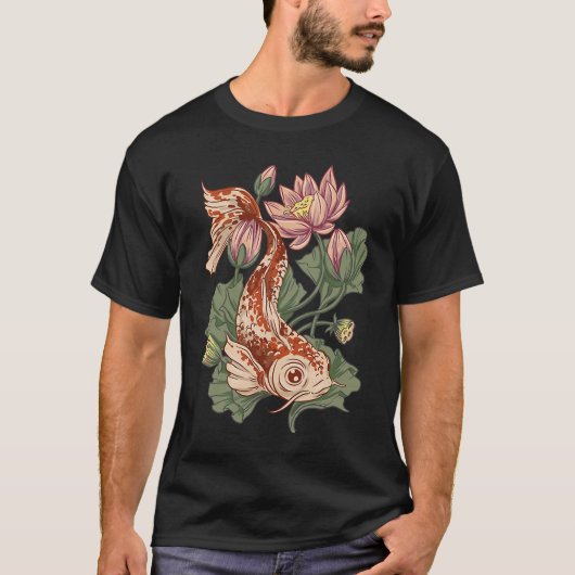 T-shirt Animal  Koi Fish  Flowers s (Devant)