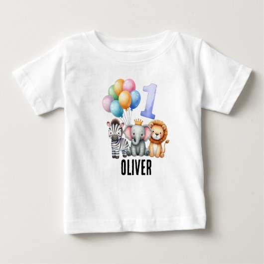 T-shirt animal personnalisé 1er anniversaire bébé (Devant)