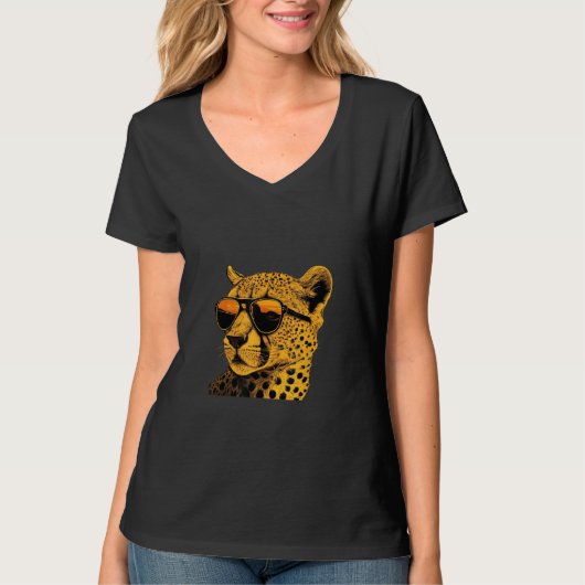 T-shirt Animals Graphic  Cheetah Wearing Sunglasses 2 (Devant)
