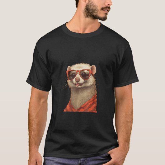 T-shirt Animals Graphic Ferret Wearing Sunglasses (Devant)