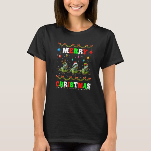 T-shirt Animals Lights Merry Christmas Santa Iguana (Devant)