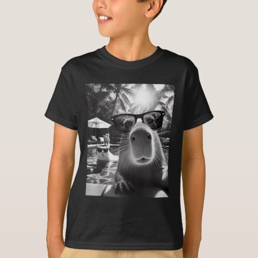 T-shirt Animaux Amusants Piscine Capybara Selfie Avec Ca (Devant)