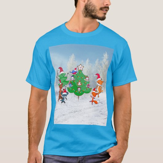 T-shirt Animaux Dansants Dansant Par Arbre De Noël Unisex (Devant)
