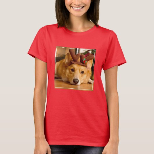 T-shirt Animaux de bébés cutest | Corgi Christmas Reindeer (Devant)