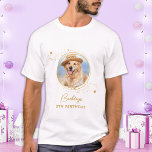 T-shirt Animaux de compagnie Photo Gold Stars Personnalisé<br><div class="desc">Puppy Pawty ! Ajoutez la touche finale à votre anniversaire de chiot ou de chien avec cette élégante photo d'animal de compagnie personnalisée en or et chemises de fête des étoiles de parties scintillant. Ajoutez la photo préférée de votre chiot et personnalisez avec le nom, l'âge anniversaire! Découvrez la collection...</div>