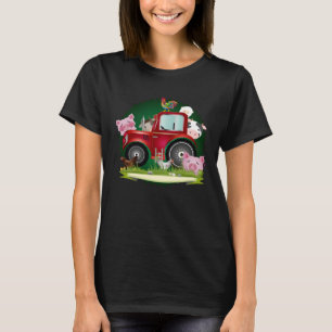 T-shirt animaux de ferme avec tracteur rouge