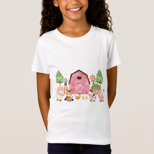 T-Shirt Animaux de ferme roses fête d'anniversaire (Devant)