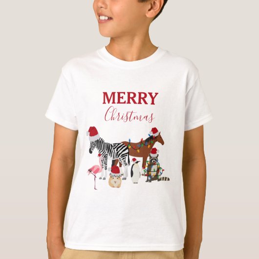T-shirt Animaux de Noël mignons et amusants Chapeaux de No (Devant)