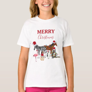 T-shirt Animaux de Noël mignons et amusants Chapeaux de No