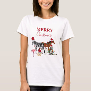 T-shirt Animaux de Noël mignons et amusants Chapeaux de No