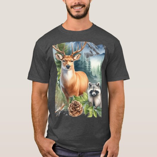 T-shirt Animaux des bois Cerfs Raccoon Nature (Devant)
