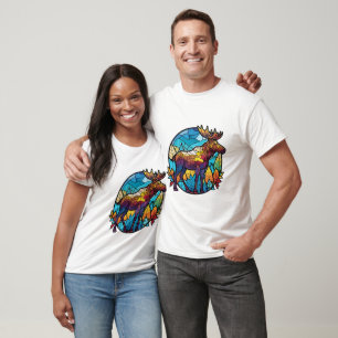 T-shirt Animaux d'orignal Portrait Vitrail Faune Libre