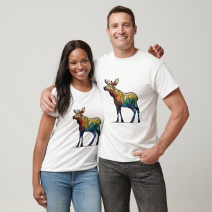 T-shirt Animaux d'orignal Portrait Vitrail Faune Libre
