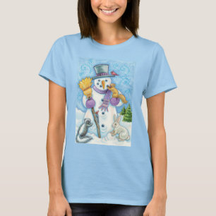 T-shirt Animaux mignons construisant un bonhomme de neige