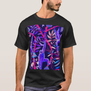 T-shirt Animaux tropicaux : motif de singes bleus.