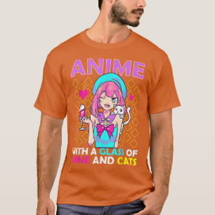 T-shirt Anime Avec Un Verre De Vin Et Chats