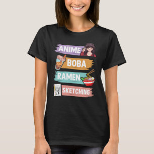 T-shirt Anime Boba Ramen Esquisse Otaku Kawaii Anime Girl
