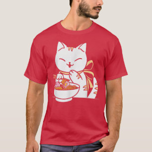 T-shirt Anime Chat Cute Kawaii Chat Ramen Noodle Anime Nek