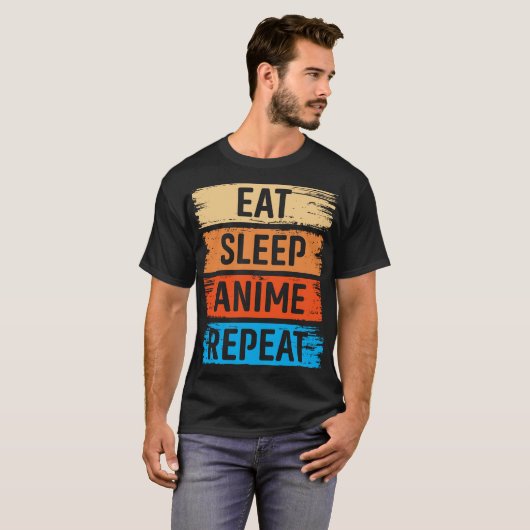 T-shirt Anime de sommeil de manger répéter (Devant entier)