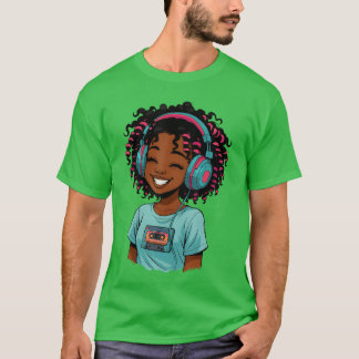 T-shirt Anime et musique Afro Black Girl Femmes Anime Afri