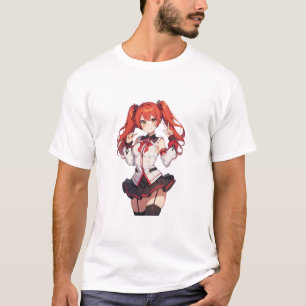 T-shirt Anime fille avec cheveux rouges