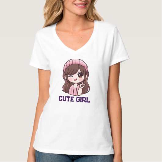 T-Shirt Anime Fille Mignonne (Devant)