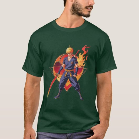 T-shirt Anime Flame Warrior - Epic Samurai Design (Devant)