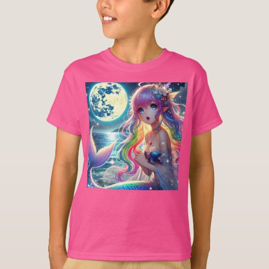 T-shirt Anime Girl chanter Moonlight Pixie Rainbow Mermaid (Devant)