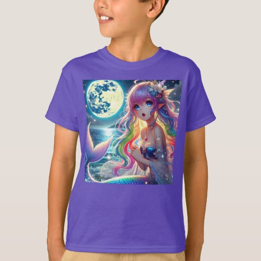 T-shirt Anime Girl chanter Moonlight Pixie Rainbow Mermaid (Devant)