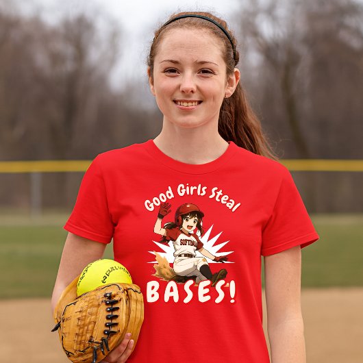 T-shirt Anime Girl Softball Player Stealing Base