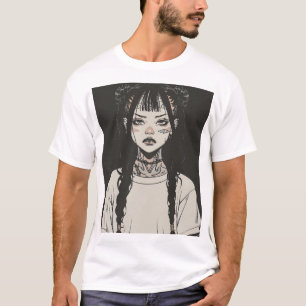 T-shirt Anime Goth Girl avec tatouages à l'air ennuyé T-Sh