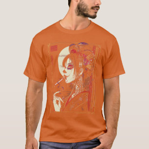 T-shirt Anime Japonais Goth Cyberpunk Ville Geisha Art Vin