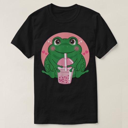 T-shirt Anime japonais Kawaii Frog Drinking Boba Tea Bubbl (Design devant)