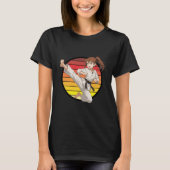 T-shirt Anime Karate Girl On Retro Sunset Template (Devant)