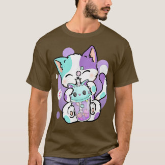 T-shirt Anime Kawaii Chat Boba Buble Tea Neko Boba Tea Cat