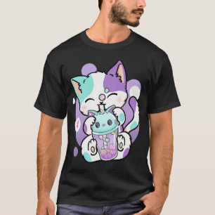 T-shirt Anime Kawaii Chat Boba Buble Tea Neko Boba Tea Cat