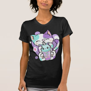T-shirt Anime Kawaii Chat Boba Buble Tea Neko Boba Tea Cat