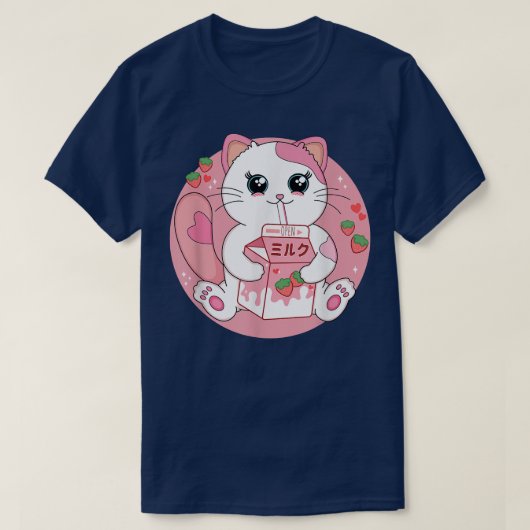 T-shirt Anime Kawaii Chat Fraise Lait Femmes Hommes Ado Bo (Design devant)
