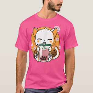T-shirt Anime Kawaii Mignon Chat Boba Bubble Tea Neko Cade