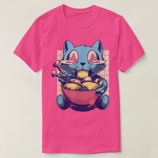 T-shirt Anime Koweïi Chat Mange Ramen Vaporwave 90's Aesth (Design devant)