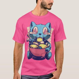 T-shirt Anime Koweïi Chat Mange Ramen Vaporwave 90's Aesth