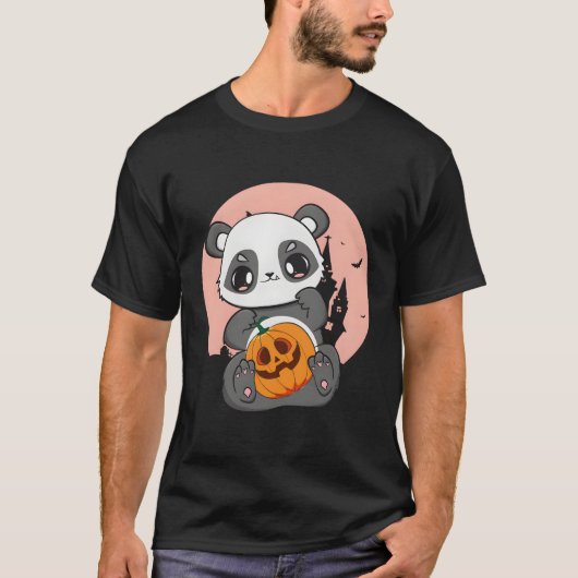 T-shirt Anime Panda Avec Citrouille Pour Kawaii Horror Hal (Devant)