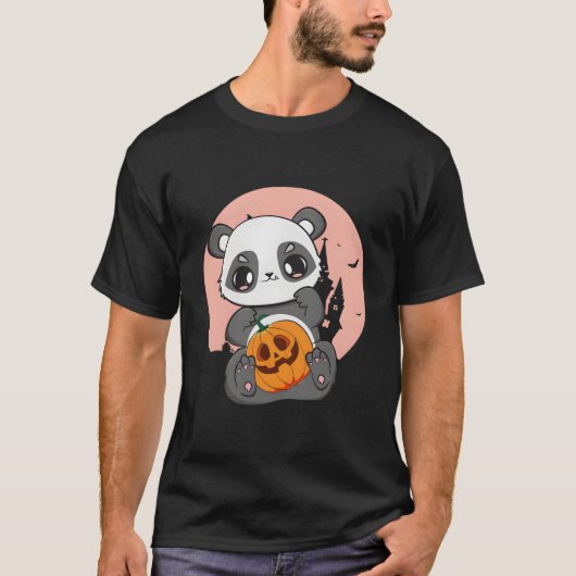 T-shirt Anime Panda With Pumpkin For Kawaii Horror Hallowe (Devant)