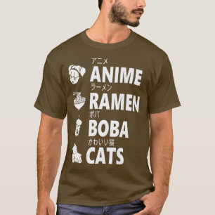 T-shirt Anime Ramen Boba Chats Nourriture Japonaise Lover