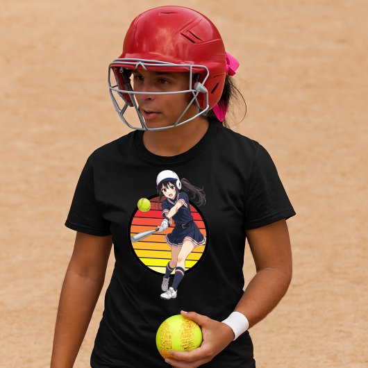 T-shirt Anime Softball Girl On Retro Sunset Template