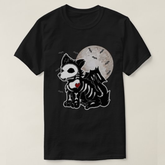T-shirt Anime Wolf Emo Goth Edgy Skeleton Halloween Chien (Design devant)