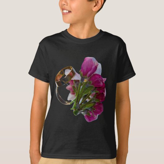 T-shirt Anneaux de mariage et fleurs (Devant)