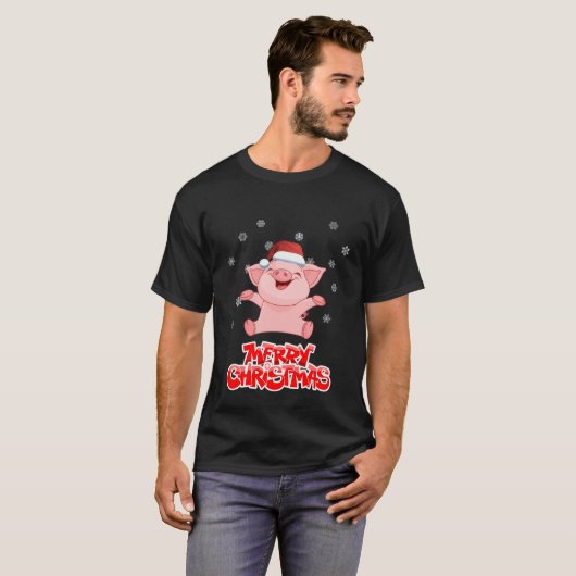 T-shirt Année de porc - Joyeux Noël - hommes noirs de (Devant entier)