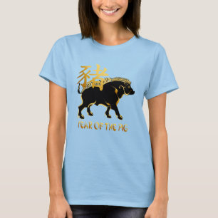 T-shirt Année des chemises Porc-Noires de symbole de