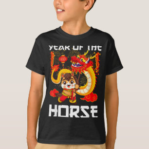 T-shirt Année du cheval Danse du dragon chinois Nouvel An